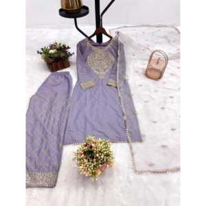 Conjunto de Traje de Fiesta de Satén de Diseñador con Hermosa Bordeada de Encaje - Product Image 5