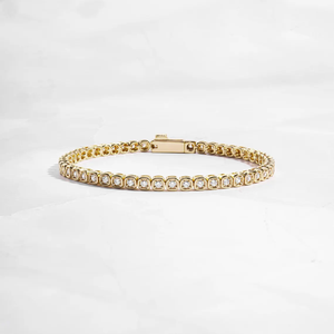 Bracelet VVS délicat en or véritable 14K 18K avec diamants de laboratoire ronds de 2,50 mm, fermoir boîte, monture coussin, bracelet tennis, fermoir coulissant, cadeau pour elle - Product Image 1
