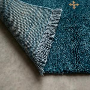 Alfombra de Lana Anudada a Mano Estilo Marroquí Azul Turquesa Premium, Diseño Minimalista con Motivo de Estrella, Alfombra Decorativa con Flecos - Product Image 6