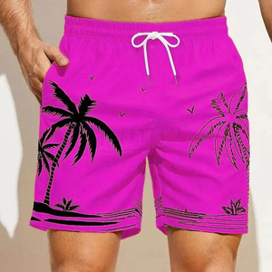 Short de bain pour homme à imprimé palmiers, taille élastique avec cordon de serrage, séchage rapide, décontracté, pour l'été et la plage - Product Image 3