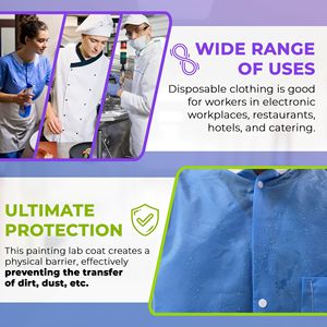 Camici da Laboratorio Monouso Extra Large per Adulti, Confezione da 10, Blu, SMS, Lunghezza al Ginocchio, Camici Medici 60 GSM, Uniformi Ospedaliere, Camici Monouso - Product Image 4
