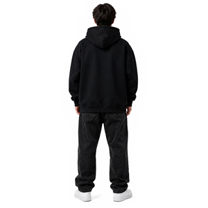 Sweat-shirt à capuche oversize noir pour homme, couleur unie, décontracté, en coton French Terry, pull-over, streetwear d'automne - Product Image 4