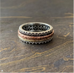Hermoso Anillo Giratorio Bicolor de Plata 925, Coleccionable Cultural, de Diseño Vintage, Hecho a Mano, Estilo Antiguo - Product Image 3
