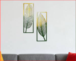 Décoration murale en feuilles métalliques, ensemble de 2 tons contrastés (24x16 pouces) – Art mural moderne pour salon, chambre, hôtel, restaurant - Product Image 2