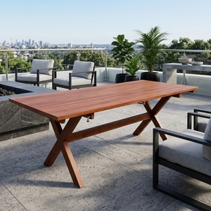 Modern Natural Teak Wood Outdoor <b>Dining</b> <b>Table</b> and <b>Bench</b> <b>Set</b> Solid Wood Eco-Friendly Patio Furniture for Park Use - Product Image 4