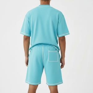 Conjunto de 2 Piezas para Hombre, Camiseta y Pantalones Cortos Estampados, Casuales de Verano, Transpirables, de Poliéster/Algodón - Product Image 5