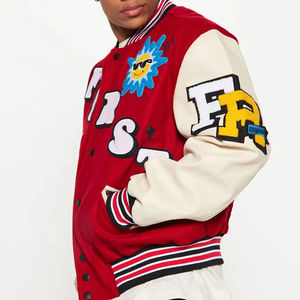 Wholesale NIKTRA CLOTHING <b>Mens</b> Vintage Varsity <b>Jacket</b> Red Wool Blend <b>Faux</b> <b>Leather</b> Sleeves Embroidered Patches Custom - Product Image 2
