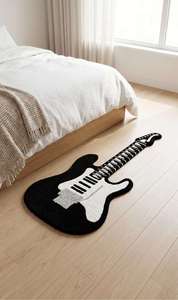 Tapis d'appoint moderne en laine tuftée à la main, antidérapant, motif guitare électrique noire personnalisée, thème musical, pour salon - Product Image 2