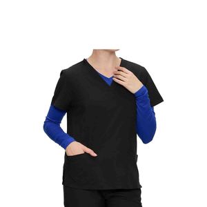 Haut de sous-blouse médicale unisexe à manches longues, col en V, en coton tricoté, respirant et confortable - Product Image 6