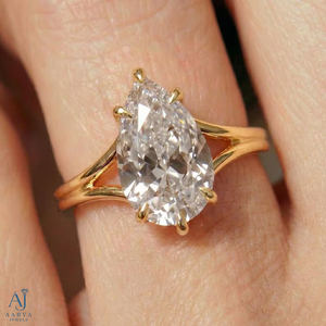 Bague de fiançailles en argent sterling 925 avec moissanite taille poire, halo caché, branches fendues, plaqué rhodium et or, cadeau de mariage pour femme - Product Image 1