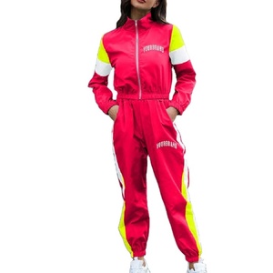 Women Color Blocking Tracksuit Set Full Sleeve Zipper Sporty <b>Joggers</b> With Side Pockets Autumn Wear - Product Image 2
