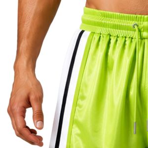 Shorts de basket-ball pour hommes vert lime avec panneaux latéraux blancs et noirs, shorts de sport d'entraînement, taille élastique, vêtements de sport, vêtements de fitness - Product Image 3