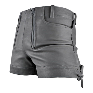 Shorts en cuir bleu taille haute pour homme avec fermeture éclair, style moto - Product Image 2