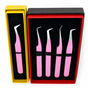HARRAR GROUP COMPANIES AB-0094 Ensemble de pinces professionnelles en acier inoxydable pour extensions de cils, pointes courbées et droites de précision, lisses - Product Image 3