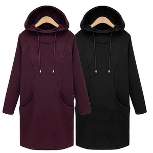 Vestido con Capucha Color Borgoña para Mujer, Manga Larga, Felpa Francesa, Algodón, Sudadera con Capucha, Estilo Casual, Invierno - Product Image 3