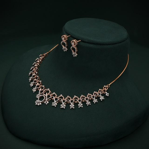 Conjunto de Joyería de Oro Rosa para Mujer, Collar y Aretes con Diamantes Cultivados en Laboratorio, Corte Brillante Redondo, Diseño de Lujo - Product Image 3