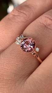 Women's Rose Gold Morganite Engagement Ring With Round Cut Diamonds Prong Setting Romantic Flower Style - Product Image 1