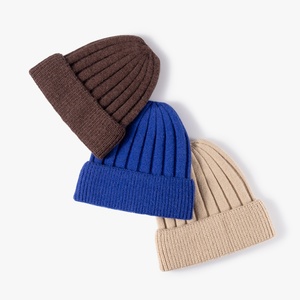 Custom <b>Winter</b> New Arrival Versatile Solid Color Beanie <b>Hats</b> Cotton Cashmere Woolen Warm <b>Men</b> Women Showing Face Design Wholesale - Product Image 1