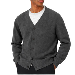 <b>Mens</b> Relaxed Fit Cosy Polyester Argyle <b>Cardigan</b> Soft Warm Knitted V Neck Button Front Sweater Classic Casual Autumn Layering - Product Image 4