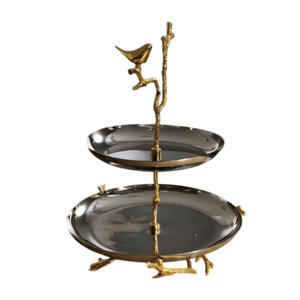 Wholesale 2-Tier Aluminum Cake <b>Stand</b> With Golden <b>Tree</b> Branch Design For Wedding & Party Dessert Display At Any Special Events - Product Image 4