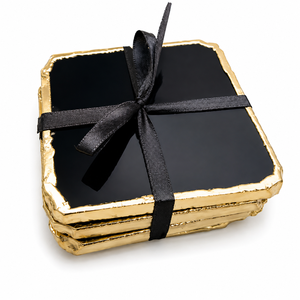 Wholesale Price Natural Black Agate Stone <b>Coasters</b> Gold Electroplated Edge Handmade Polished Crystal <b>Drink</b> Set Feng Shui Home - Product Image 4