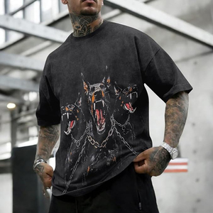 Camisetas Gráficas para Hombre, Estilo Gótico Oversize con Diseño de Perro, Camiseta Streetwear Vintage de Algodón con Lavado Ácido, Top de Manga Corta - Product Image 3