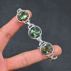 Améthyste verte de laboratoire de luxe certifiée IGI, unisexe, en argent sterling, taille ovale 10x14 mm, 5 pierres, ajustable 7-8 pouces, élégante - Product Image 4