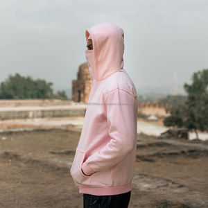 Top Quality Balaclava Hoodies Light <b>Pink</b> Color Zipper Up Long Sleeve Warm Winter Balaclava Hoodies Sweatshirts - Product Image 4