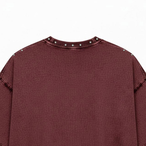 Camiseta de manga larga con pedrería, bordado desgastado, lavado ácido, doble capa, oversize, de tela gruesa para hombre - Product Image 4