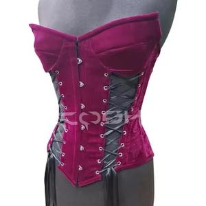 Top Bustier Steampunk de Terciopelo Rojo Vino con Escote Corazón y Diseño con Cordones, Estilo Burlesque - Product Image 4