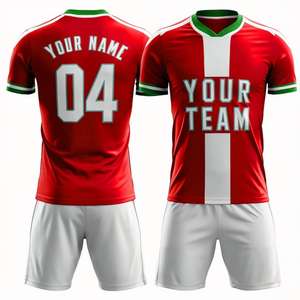 Custom <b>Red</b> White Soccer Jersey Shorts Set Sublimation Print Breathable Polyester Unisex Team Uniform Needle Detection - Product Image 1
