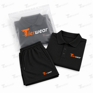 Tiierwear <b>Men's</b> <b>Black</b> <b>Polo</b> <b>Shirt</b> & Shorts Set Solid Color Breathable Knitted Fabric Summer Casual Wear Front Logo - Product Image 6