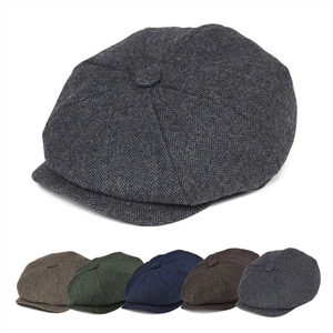 Casquette de gavroche en laine à chevrons, style Baker Boy, pour l'hiver, avec bouton sur le dessus, vente en gros, OEM, ODM, faible MOQ - Product Image 2