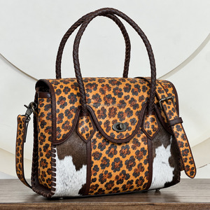 Bolso de Mano de Cuero Genuino con Estampado de Leopardo y Detalles en Piel Vacuna para Mujer, Bolso Bandolera, Bolso Tote, Bolso Satchel con Asa Trenzada - Product Image 2