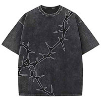 T-shirt oversize en coton délavé à l'acide pour homme, style vintage streetwear hip-hop, col rond, vente en gros