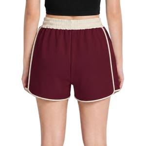 Burgundy Womens Athletic <b>Lounge</b> <b>Shorts</b> With Contrast Piping Elastic Drawstring Waist Casual Gym Running Workout Fitness Summer - Product Image 2
