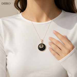 8 Ball <b>Pendant</b> Necklace Black Gemstone Pave Setting 18K <b>Gold</b> Plated Unisex Classic Round Shape Moissanite Jewelry - Product Image 5