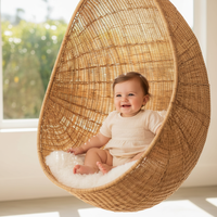 Fauteuil suspendu en rotin style œuf avec coussin pour intérieur, extérieur, balcon, patio, jardin.