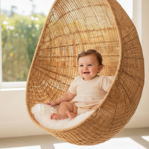 Silla colgante de ratán estilo huevo con cojín para uso en interiores, exteriores, balcones, patios y jardines. - Product Image 5