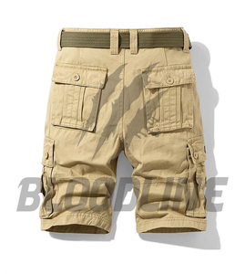 Shorts cargo pour homme, taille mi-haute, cordon de serrage, couleur unie, coton, longueur bermuda, style décontracté avec poches - Product Image 4