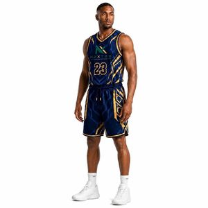 Conjunto de Uniforme de Baloncesto Geométrico Dorado Personalizado para Hombre, Jersey de Malla Sublimado, Pantalones Cortos, Ropa Deportiva de Equipo, Kit de Equipamiento para Juego, Venta OEM Profesional - Product Image 2