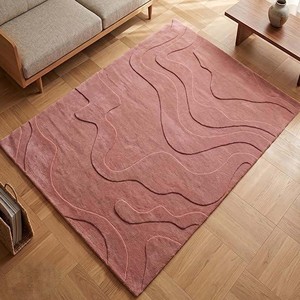 Solid <b>Blush</b> Pink Area Rug Modern Hand Tufted Wool Carpet Abstract Wave Pattern Rug Contemporary Home Decor Floor Covering Rug - Product Image 3