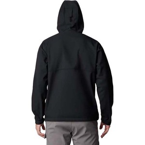 Veste en polaire à capuche noire pour homme, coupe régulière, fermeture éclair, couleur unie, coupe-vent, vêtements d'hiver, coque en polyester, style décontracté - Product Image 2