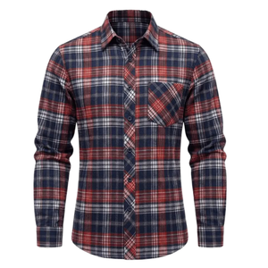 Camisa Casual a Cuadros para Hombre, Manga Larga, Cuello con Botones, Bolsillo en el Pecho, Antiarrugas, 100% Algodón Orgánico, Logotipo Frontal - Product Image 5