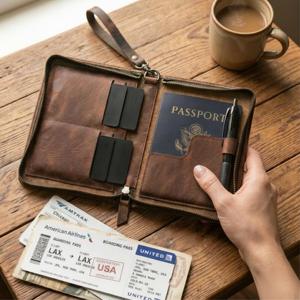 Minimalist Genuine Leather Open Short Passport Holder Travel <b>Wallet</b> <b>RFID</b> <b>Blocking</b> Slim Cover Sleeve Case OEM PTH-0101 - Product Image 2