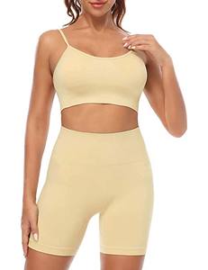 <b>Women</b> Athleisure Matching Set Elastic Crop Top & High Rise Cycling <b>Shorts</b> Casual Fitness Apparel - Product Image 1