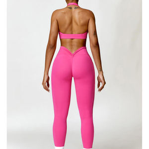 Conjunto Deportivo de Moda para Mujer, Conjunto de Yoga de 2 Piezas, Shorts Sólidos con Costuras Ecológicas de Secado Rápido, Hechos de Spandex/Nylon, Venta al Por Mayor en Pakistán - Product Image 3
