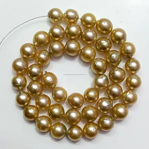 正品金色南海珍珠珠珠宝制作8-9毫米天然南海珍珠圆珠线16英寸