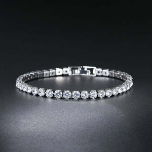 Pulsera Clásica de Diamantes Cultivados en Laboratorio, Corte Brillante Redondo, para Fiesta de Compromiso, Chapada en Oro y Plata para Mujer - Product Image 3