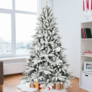 7ft Realistic <b>Artificial</b> Christmas <b>Tree</b> with 1514 Tips PE+PVC Snowy Hinged Metal Stand Flocked Xmas <b>Tree</b> - Product Image 1
